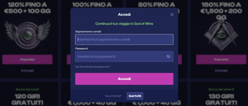 God of Wins Login